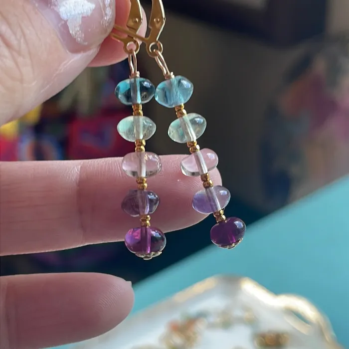 Earrings Vintage Paris Jewelry Ocean Rainbow Earrings Fluorite Gold Filled Handmade Earrings Vintage Paris Jewelry Ocean Rainbow Earrings Fluorite Gold Filled Handmade