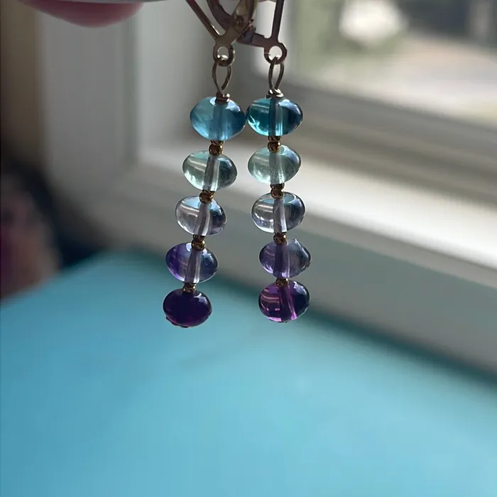 Earrings Vintage Paris Jewelry Ocean Rainbow Earrings Fluorite Gold Filled Handmade Earrings Vintage Paris Jewelry Ocean Rainbow Earrings Fluorite Gold Filled Handmade