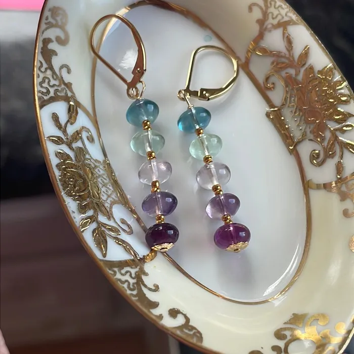 Earrings Vintage Paris Jewelry Ocean Rainbow Earrings Fluorite Gold Filled Handmade Earrings Vintage Paris Jewelry Ocean Rainbow Earrings Fluorite Gold Filled Handmade