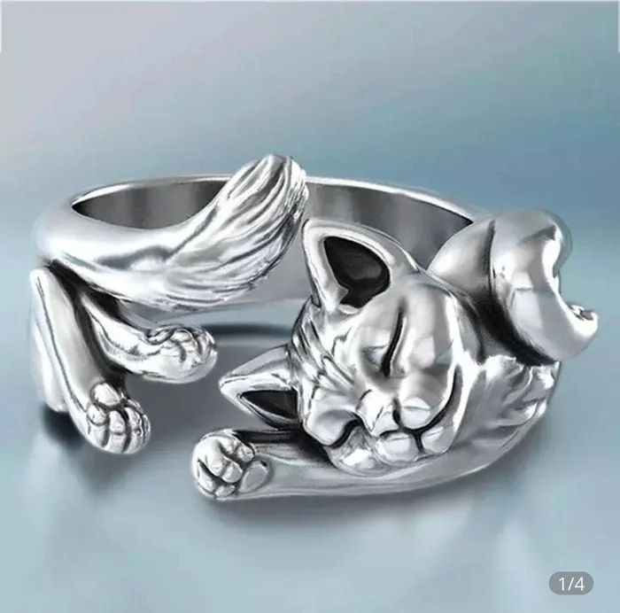 FAIRE Copper Arts Rings Sleeping Cat Sterling Silver RingAdorable for Cat Lovers