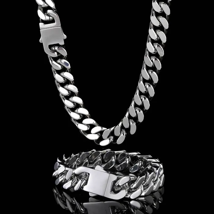 IceZeusShop 18k Gold Plated 5mm Stainless Steel Spring Buckle Cuban Chain PreStyled Sets