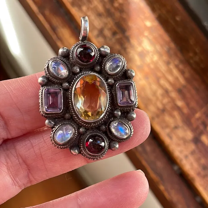 Vintage Paris Jewelry Necklaces Moonstone Citrine Garnet and Amethyst Pendant Sterling Silver Vintage