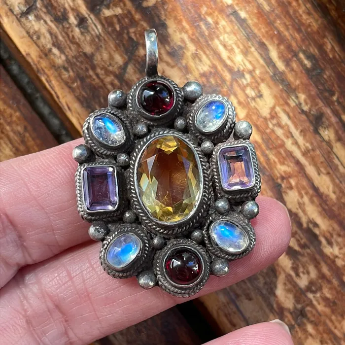 Vintage Paris Jewelry Necklaces Moonstone Citrine Garnet and Amethyst Pendant Sterling Silver Vintage