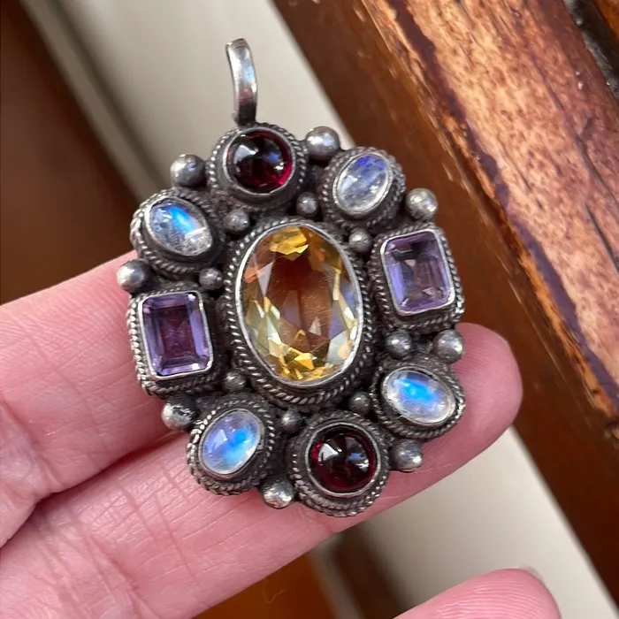 Vintage Paris Jewelry Necklaces Moonstone Citrine Garnet and Amethyst Pendant Sterling Silver Vintage