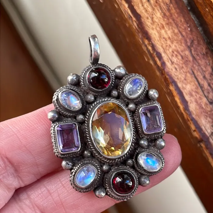 Vintage Paris Jewelry Necklaces Moonstone Citrine Garnet and Amethyst Pendant Sterling Silver Vintage