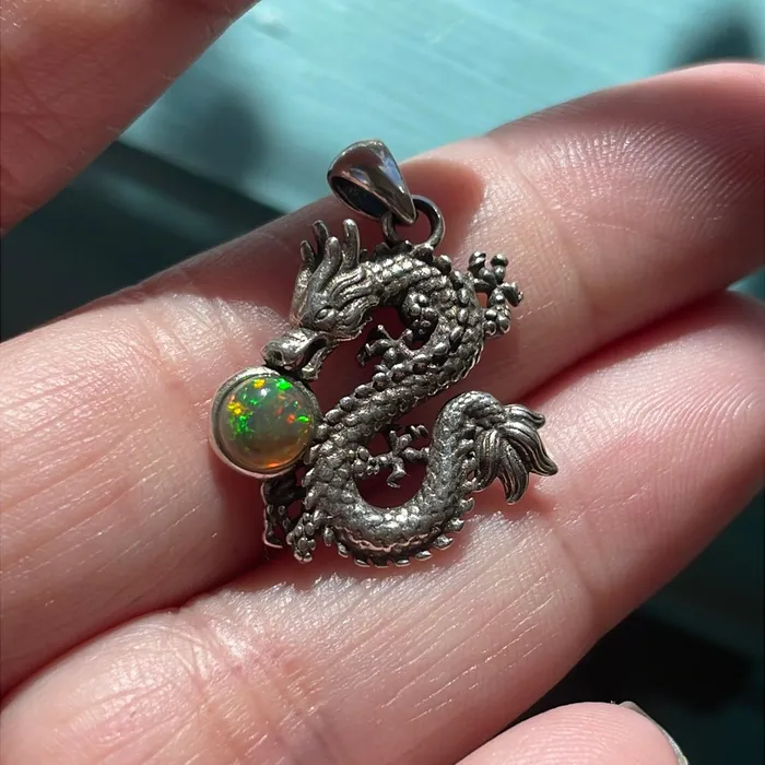 Vintage Paris Jewelry Necklaces Opal Dragon Pendant Sterling Silver Vintage