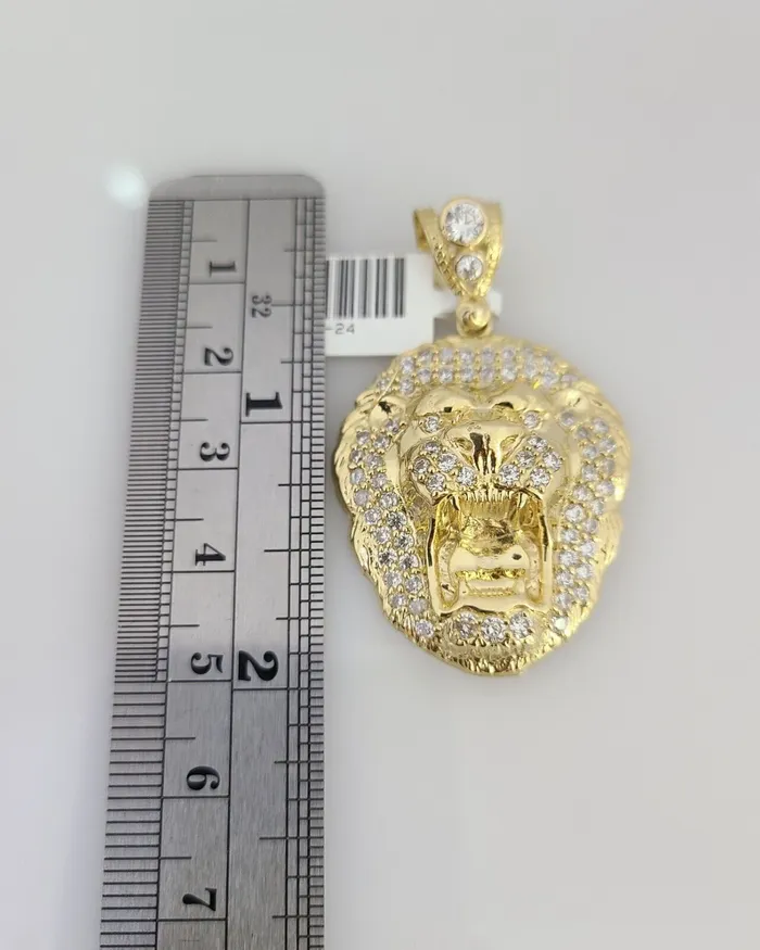 10K Franco Chain Roaring Lion Pendant Charm 2028 4mm Gold SET Necklace Yellow Gold and Diamond Necklaces