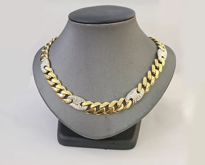 10K Yellow Gold 12mm Miami Cuban Mariner Link Chain Necklace 22 Inch Real 10Kt Gold and Diamond Necklaces