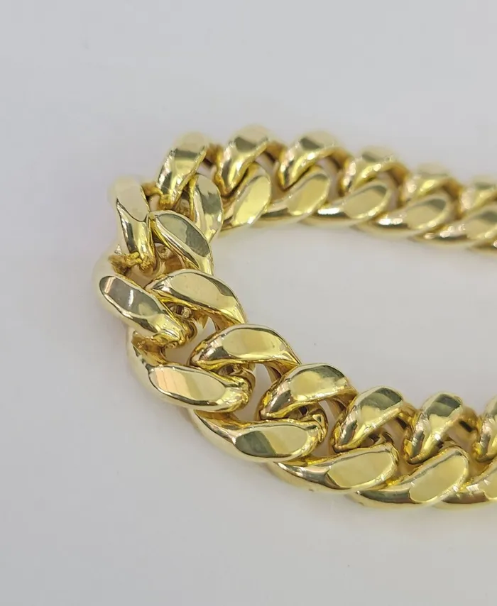 14K Miami Cuban Bracelet Yellow Gold Box Clasp 8 Inch 13mm Link Thick Gold and Diamond Bracelets