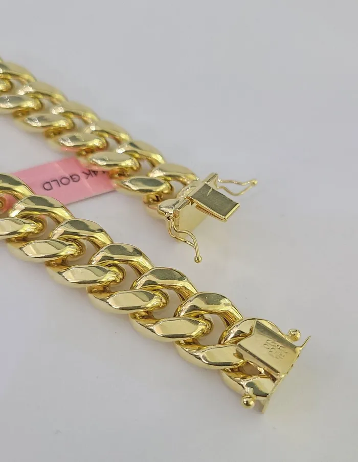 14K Miami Cuban Bracelet Yellow Gold Box Clasp 8 Inch 13mm Link Thick Gold and Diamond Bracelets