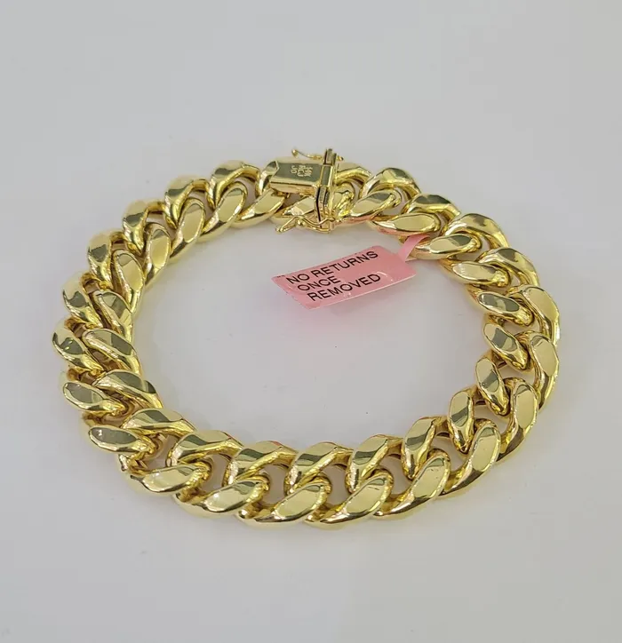 14K Miami Cuban Bracelet Yellow Gold Box Clasp 8 Inch 13mm Link Thick Gold and Diamond Bracelets