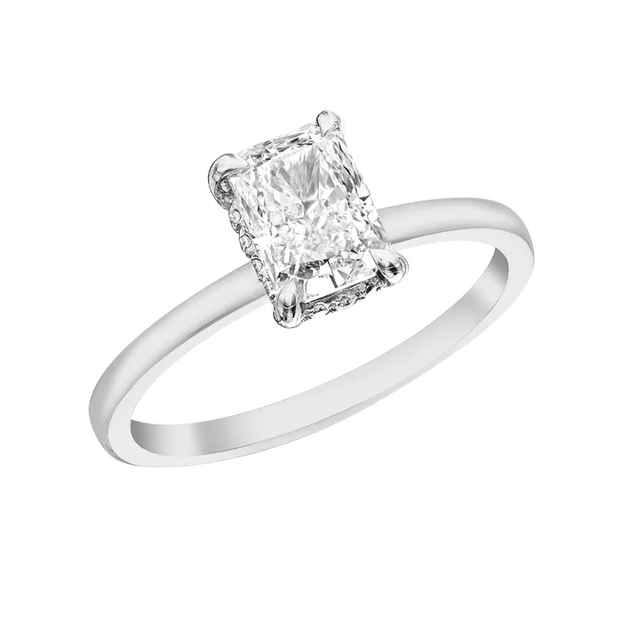14kt White Gold 158cttw Radiant Cut Canadian Diamond Hidden Halo Engagement Ring Maple Leaf Diamonds Rings