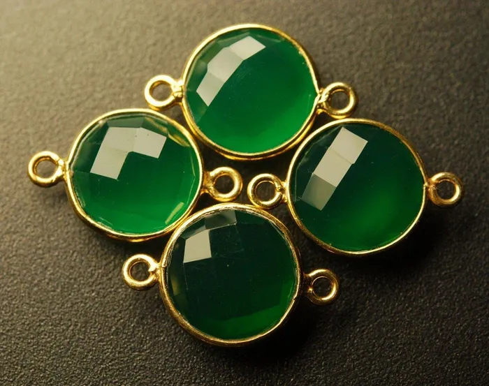 925 Sterling Vermeil SilverGreen Onyx Faceted Coins Shape Pendant 5 Piece Of 17mm Beads Supplies USA Necklaces