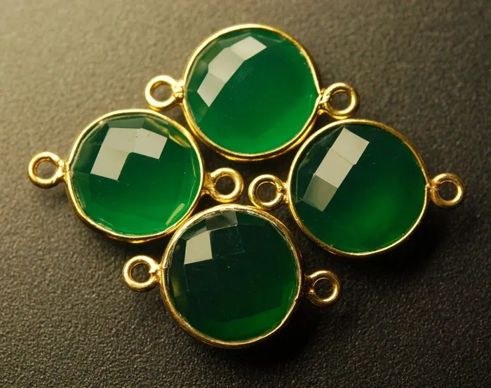 925 Sterling Vermeil SilverGreen Onyx Faceted Coins Shape Pendant 5 Piece Of 17mm Beads Supplies USA Necklaces