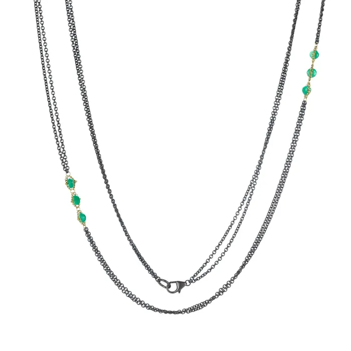 Amali Necklaces Emerald Triple Textile Station Necklace