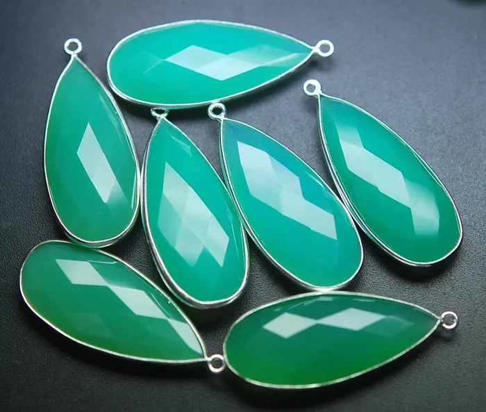 Beads Supplies USA Necklaces 925 Sterling Silver Chrysoprase Chalcedony Faceted Pear Shape Pendant 2 Piece Of 38mm
