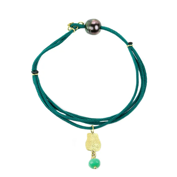 Bracelets Green Cord Bracelet with Gold Charm Lene Vibe