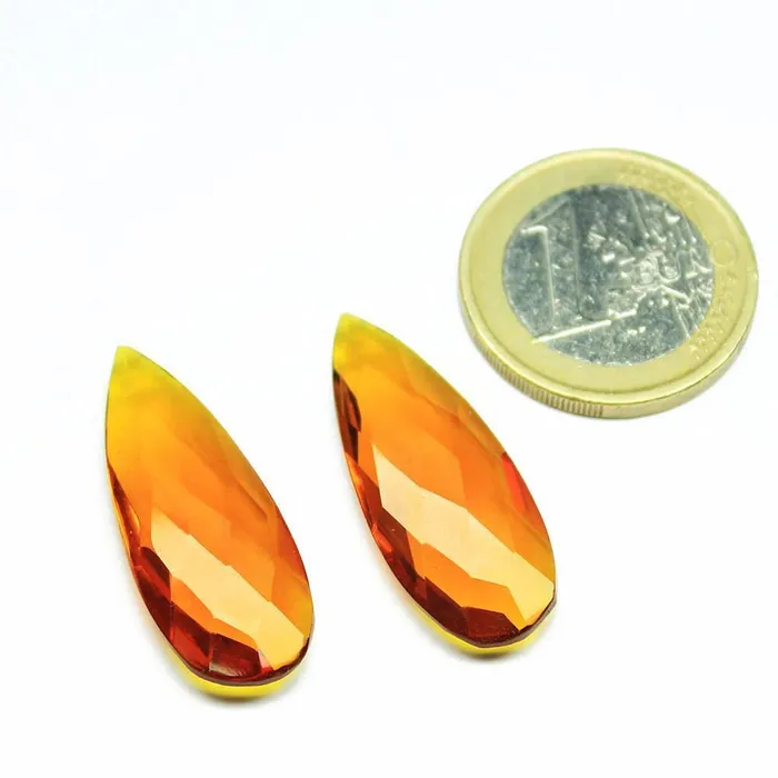 Brandy Citrine Quartz Faceted Pear Drop Briolette Side Drilled Beads 4pc 30x12mm Beads Supplies USA Earrings
