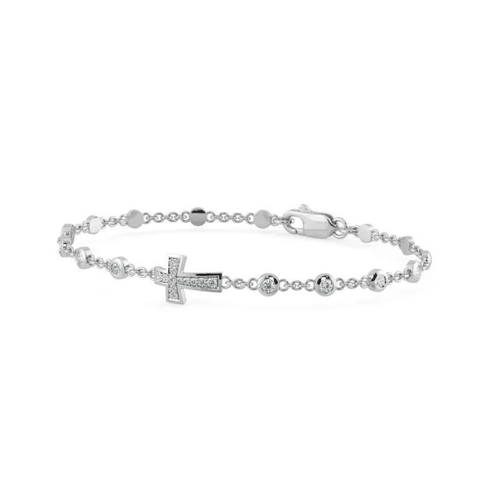 Chain Link Bracelet Cross 14k Solid White Gold Handmade Chain Bracelet Link Bracelet Gold Bracelet Diamond Bracelet Cross Bracelet Beads Supplies USA Bracelets