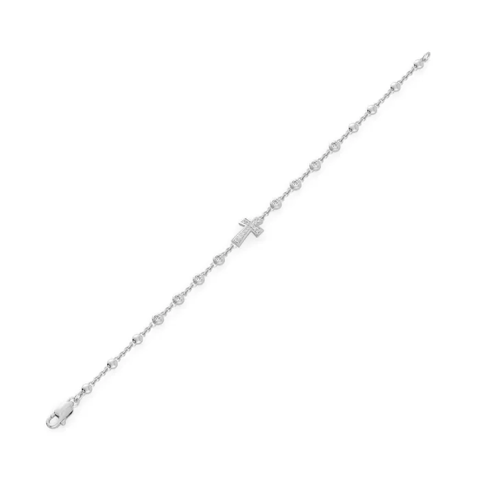 Chain Link Bracelet Cross 14k Solid White Gold Handmade Chain Bracelet Link Bracelet Gold Bracelet Diamond Bracelet Cross Bracelet Beads Supplies USA Bracelets