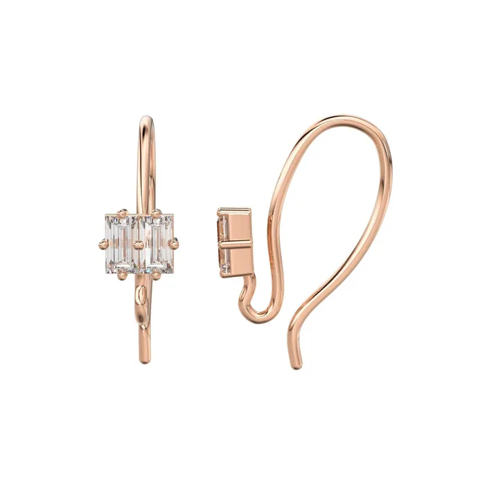 Earrings Duo Baguette Diamond Ear wires Pair Finding 1620x280mm 20 GAUGE 14k 18k Solid Gold Brilliant Jalvi Co