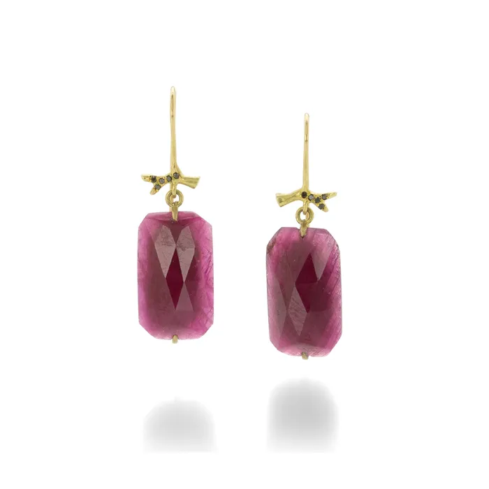 Earrings Ruby Slice Earrings on Black Diamond Branches Annette Ferdinandsen