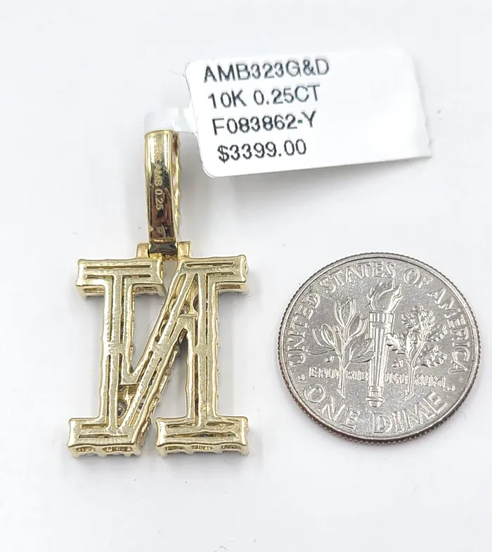 Globalwatches10 Charm Necklaces Real 10k Gold Diamond Letter N Initial Alphabet CharmPendant 125