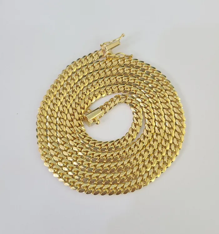 Gold and Diamond 18k Solid Miami Cuban Necklace Chain Yellow Gold 4mm 26 Inch Genuine Real Necklaces