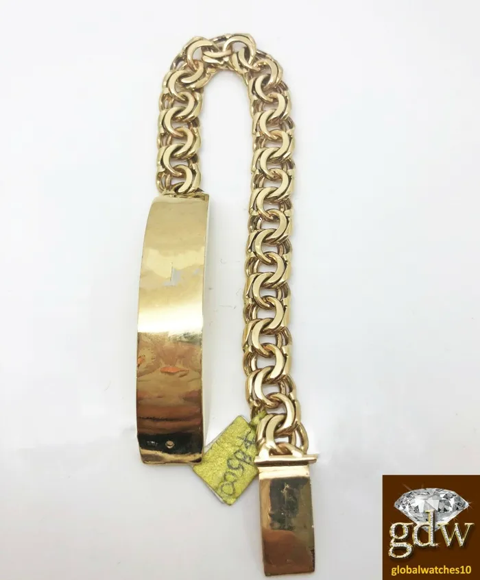 Gold and Diamond Bracelets Real 10k Yellow Gold Chino Link ID Bracelet Men 9 Inches Franco Custom