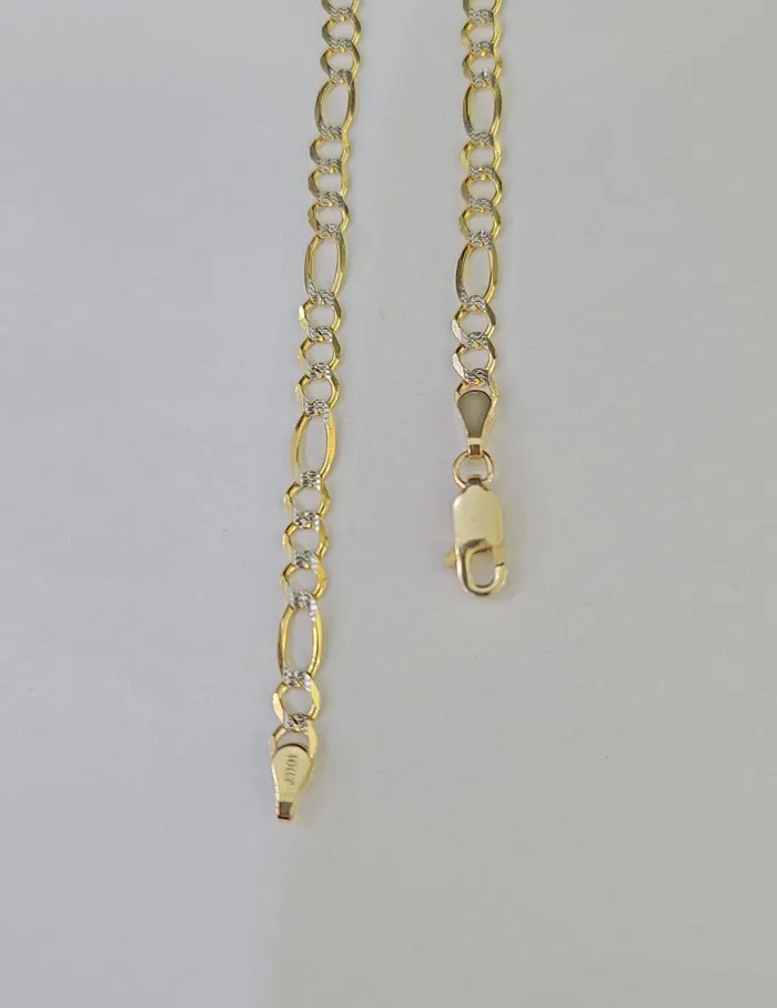 Gold and Diamond Bracelets Real 10k Yellow Gold Figaro link Bracelet 3mm 75 Inch Men women Diamond Cut