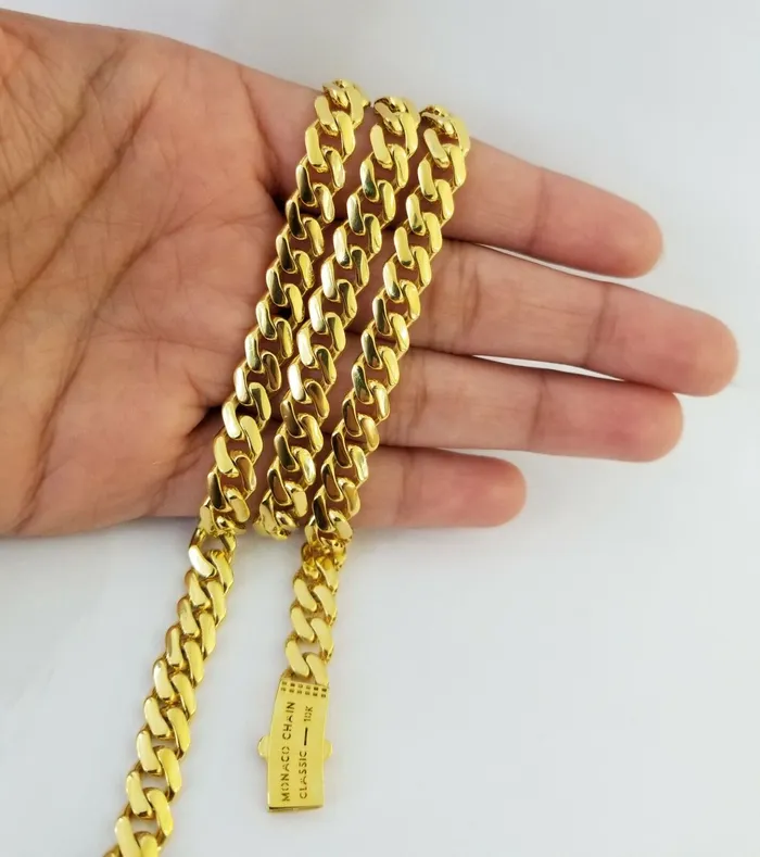Gold and Diamond Necklaces Real 10k Cuban Link Royal Monaco Chain necklace 9mm 26 inch Box Clasp 10kt Gold