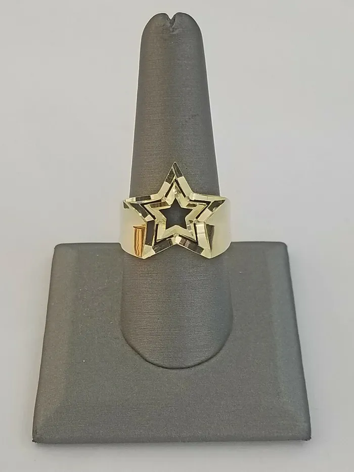 Gold and Diamond Rings 10k Yellow Gold Double Star Mens Ring Diamond Cut Design Real 10k casual pinky