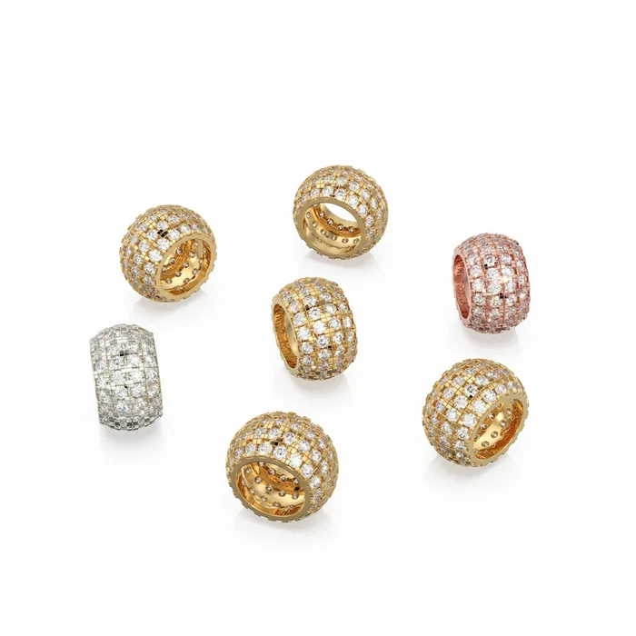 Jalvi Co Charm Necklaces 14K Large Solid Italian Gold Diamond Rondels Charm Roundel Diamonds Enhancer Charm Pave set Diamonds Texture Rondelle spacer charms