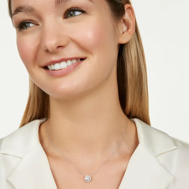 Lightbox 14kt White Gold 100cttw LabGrown Diamond Halo Pendant Necklaces
