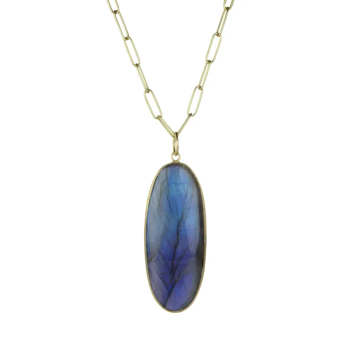 Long Oval Labradorite Cabochon Pendant Only Maria Beaulieu Necklaces Long Oval Labradorite Cabochon Pendant Only Maria Beaulieu Necklaces