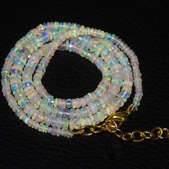 Natural Ethiopian Welo Opal Gold Plated Smooth Rondelle Necklace 2mm 5mm 20 Beads Supplies USA Necklaces