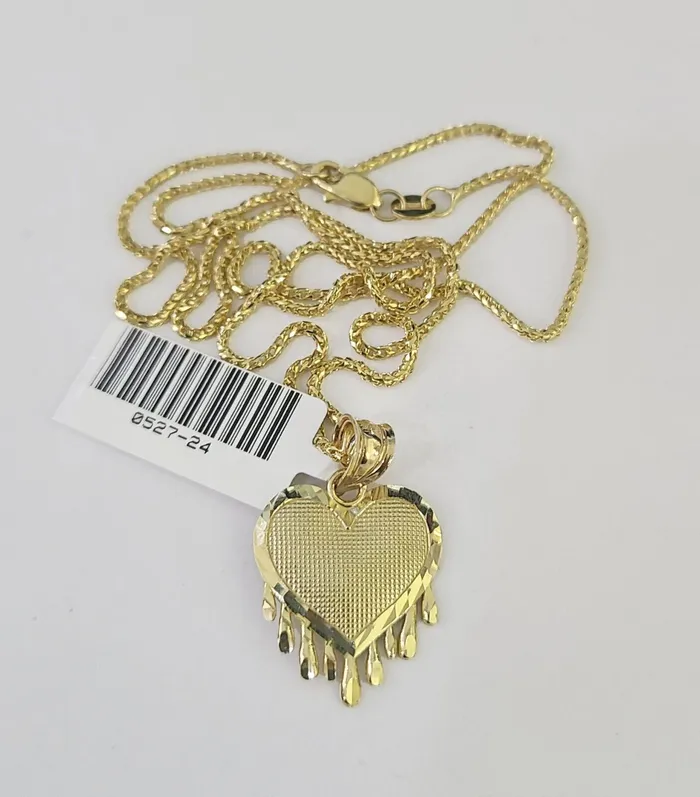 Necklaces 10K Solid Franco Chain Heart Pendant Charm Necklace 1624 1mm Gold Ladies Globalwatches10