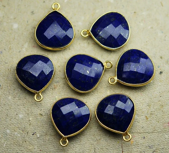 Necklaces 925 Sterling Vermeil SilverLapis Lazuli Faceted Heart Shape Pendant 5 Piece Of 18mm Beads Supplies USA