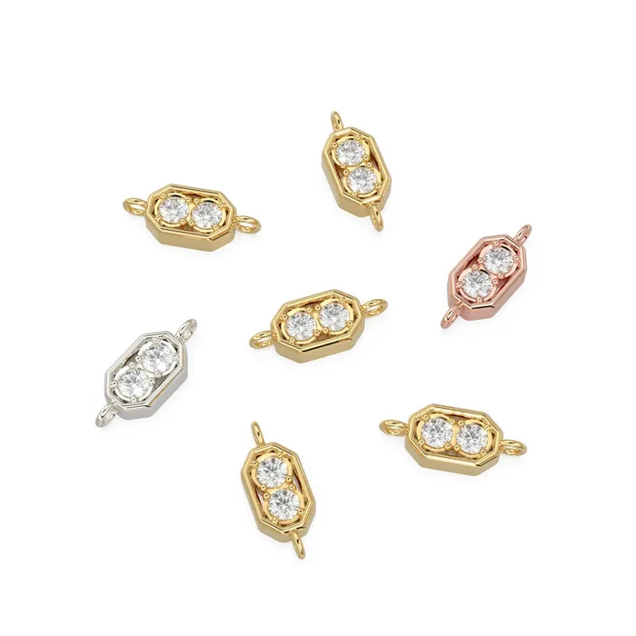 PreStyled Sets 5x12mm 18k Solid Yellow Gold Brilliant Two Stone Diamond Prongs Dual Bail Connector Spacer Finding Diamond Handmade Station Jalvi Co PreStyled Sets 5x12mm 18k Solid Yellow Gold Brilliant Two Stone Diamond Prongs Dual Bail Connector Spacer Finding Diamond Handmade Station Jalvi Co
