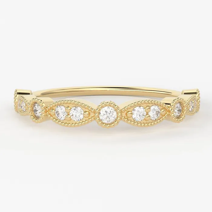 Rings Jalvi Co Round Diamond Band in 14k Gold Round Diamond Ring Gold Band White Diamond Ring Milgrain Diamond Wedding Band