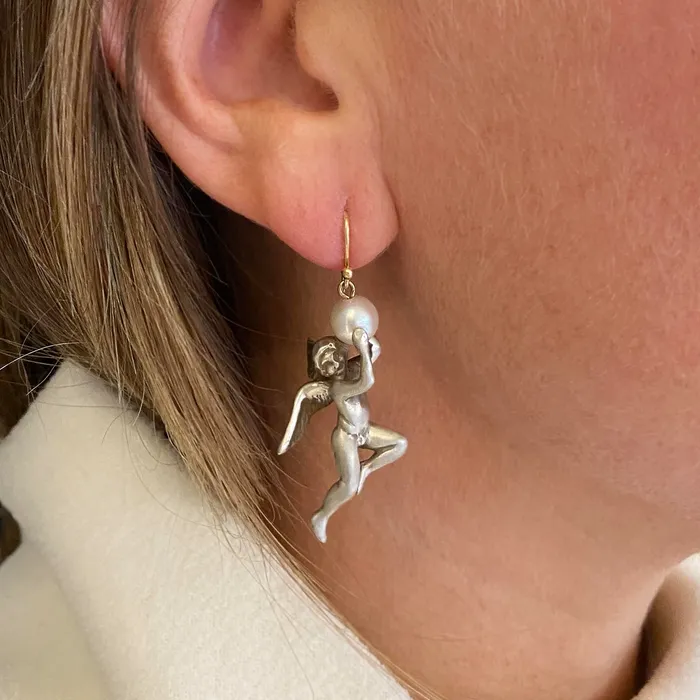 Sterling Silver Angel Earrings with Pearls Gabriella Kiss Earrings
